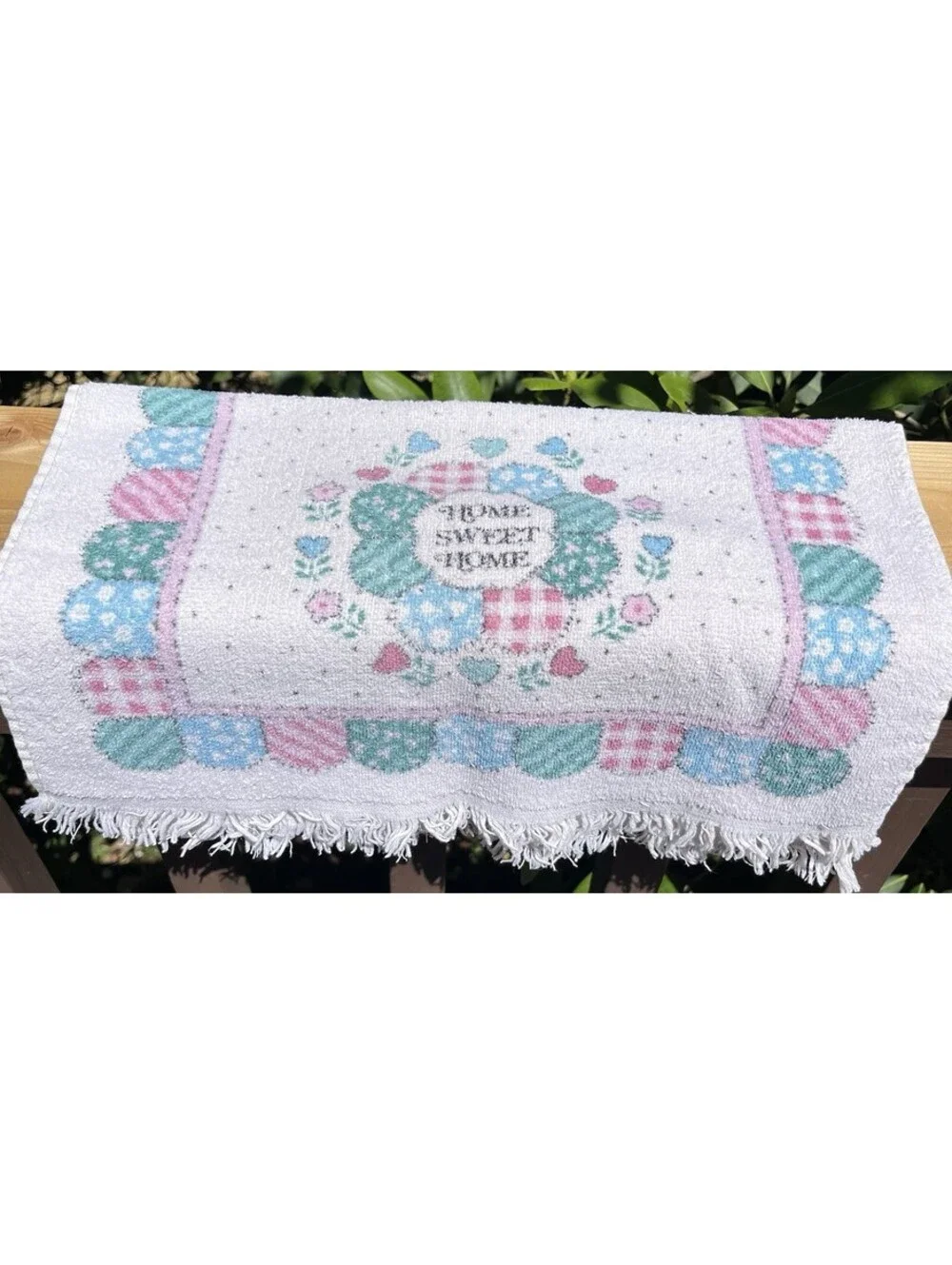 Vintage Cannon Home Sweet Home Country Patchwork Tea Towel 15x22” 90s Cottage